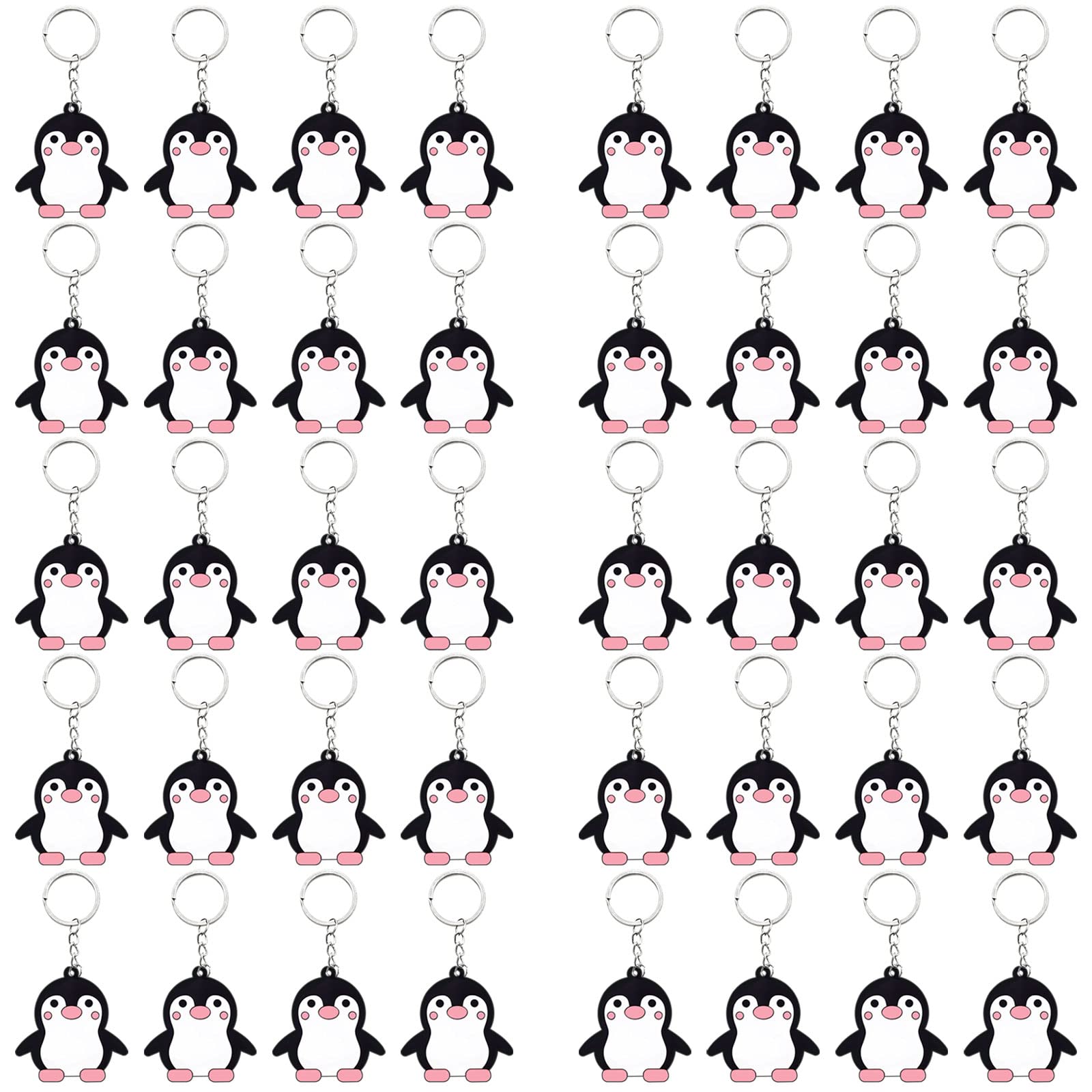 Elecrainbow 40 Pack Penguin Keyring Pack Party Favor for Penguin Lover, Guest Return Gift, Animal Themed Party, Baby Shower, Birthday, 白色, S