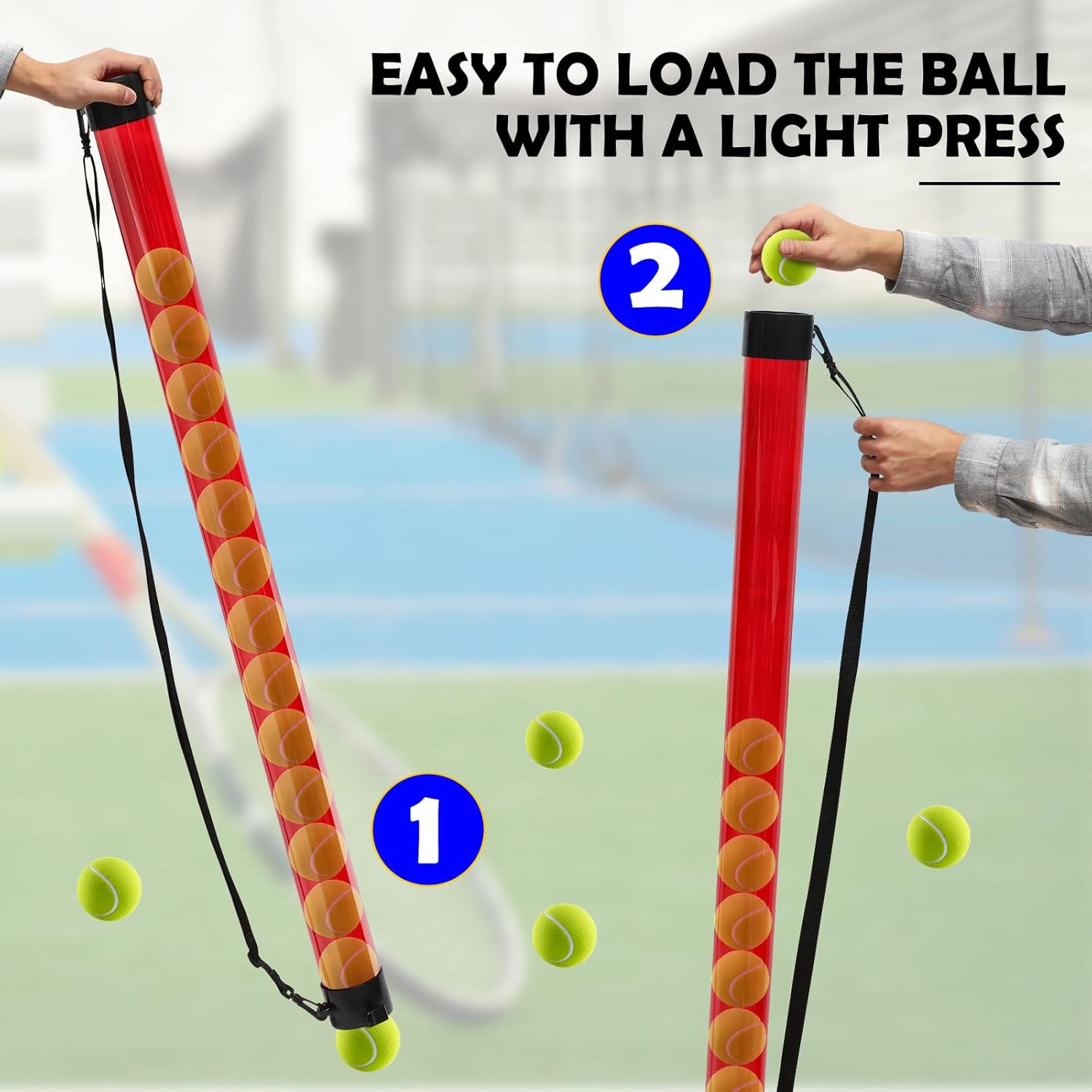 Jerify 3 Pcs Tennis Ball Tube Pickup Picker Holds 18 Balls with Shoulder Strap for Tennis Balls Pickup Collector, Carrier, Dispenser