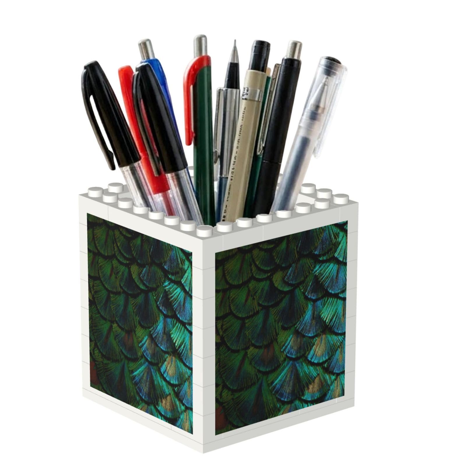Poadnly Beautiful Peacock Feather, Pen Pot Pencil Holder for Office Home School, Compact Desk Organiser for Office Stationery