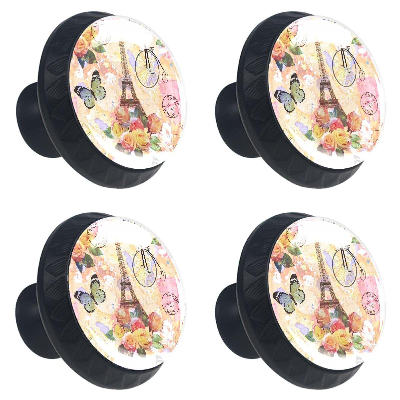 Boutons de tiroir cristal 30 mm Tour Eiffel lot de 4 pour meuble vintage rose