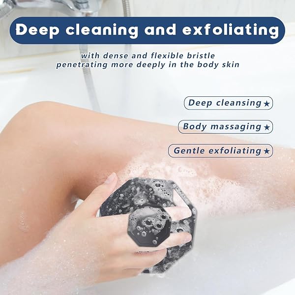 Alyvisun Silicone Body Scrubber Brosse de Bain, Brosse pour le Corps avec Crochet et ventouse, Brosse de Douche [Exfolier et Masser en Douceur] pour Tous les Types de Peau (Noir) - 4
