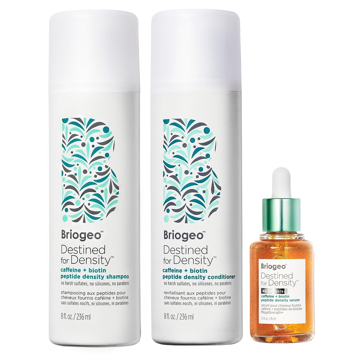 Briogeo Destined For Density Caffeine Biotin Peptide Shampoo Conditioner Serum Bundle Thicker Fuller Looking Hair Vegan Silicone Free