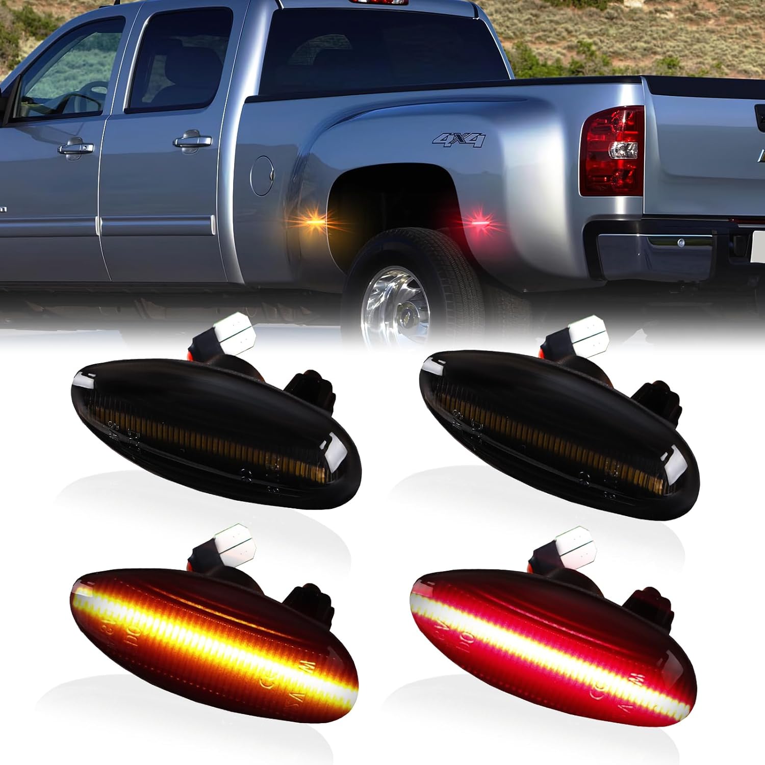LED Dually Bed Fender Side Marker Lights For 2001-2014 Chevy Silverado GMC Sierra 2500HD 3500HD Smoked Len (White Led)