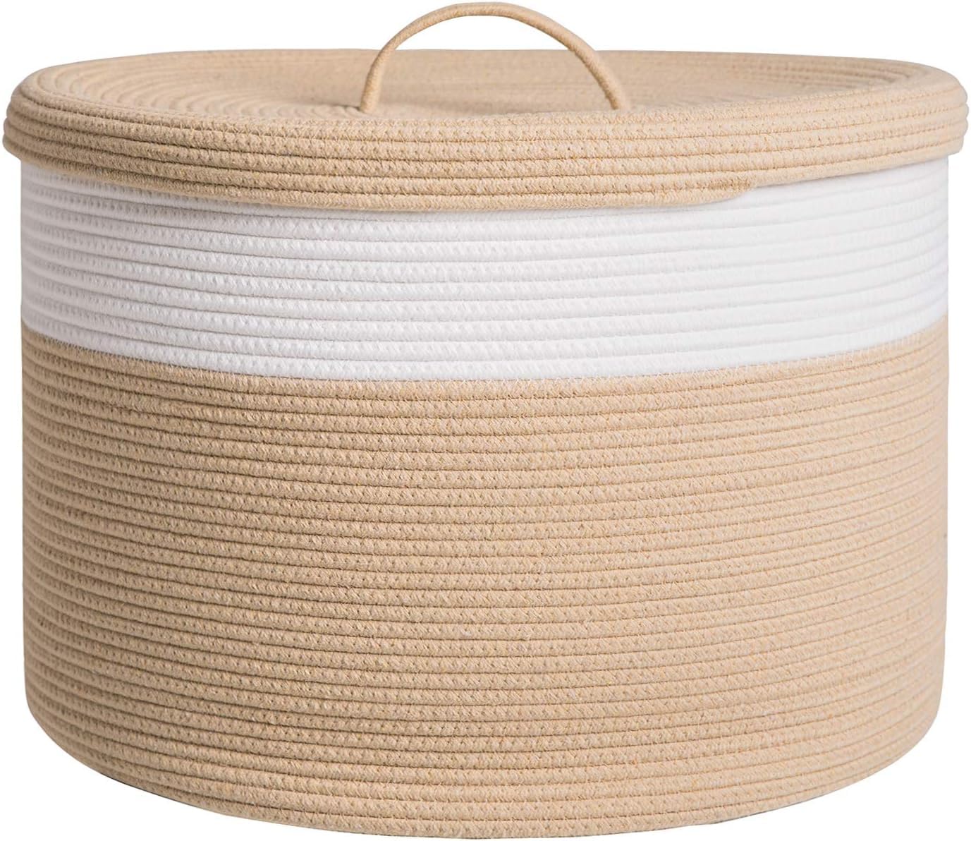 Brishtl Extra Large Storage Basket With Lid, Cotton Rope Storage Baskets, Laundry Hamper, Cloth Bin, For Clothes Towels Blankets Pillows Storage In Living Room (Wide 13 X 16 Inch, Multi-3)