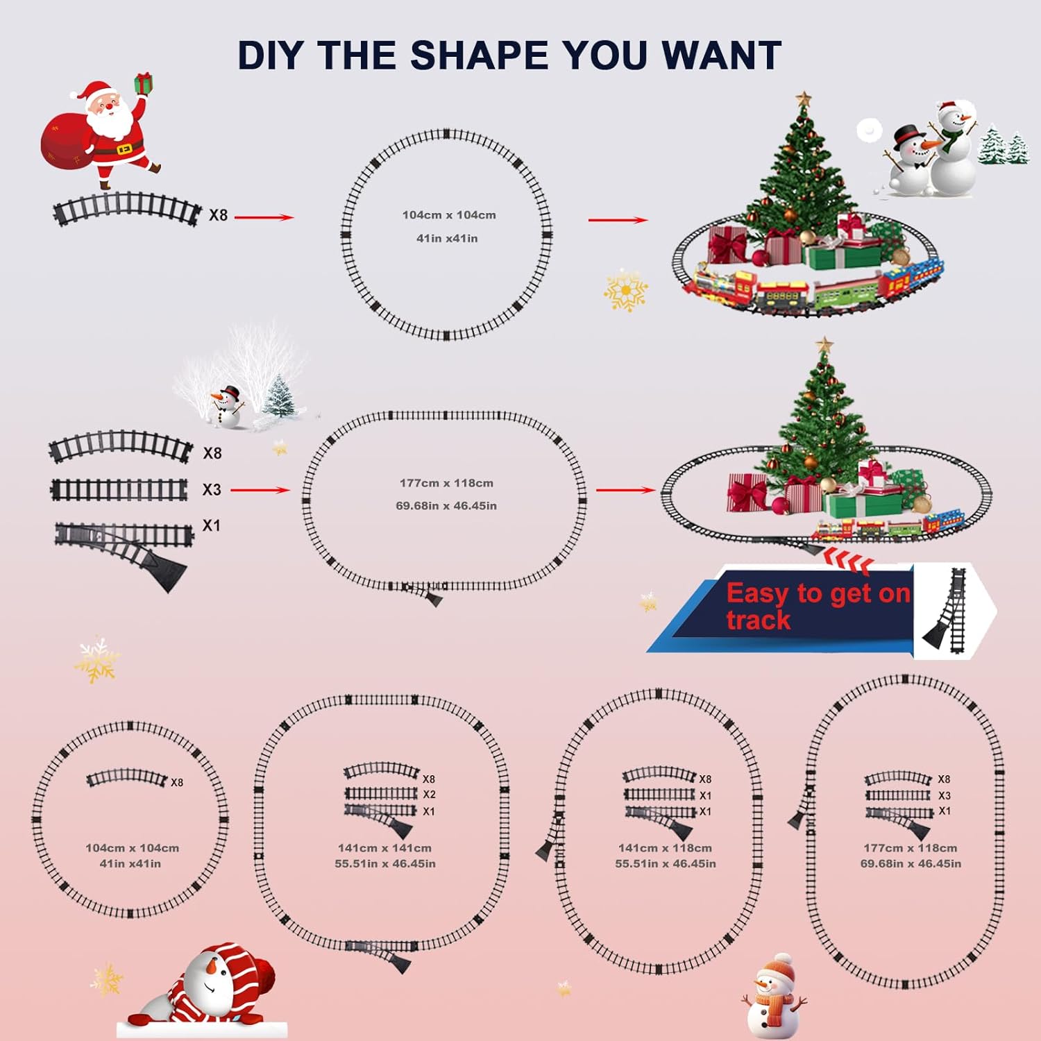 Electric Train Set Christmas Train Toys for Boys with Smokes, Lights and Sound (ON/Off) Rechargeable Train Set Under Christmas Tree, Toddler Model Trains for 3 4 5 6 7 8+ Years Old Kids Gifts