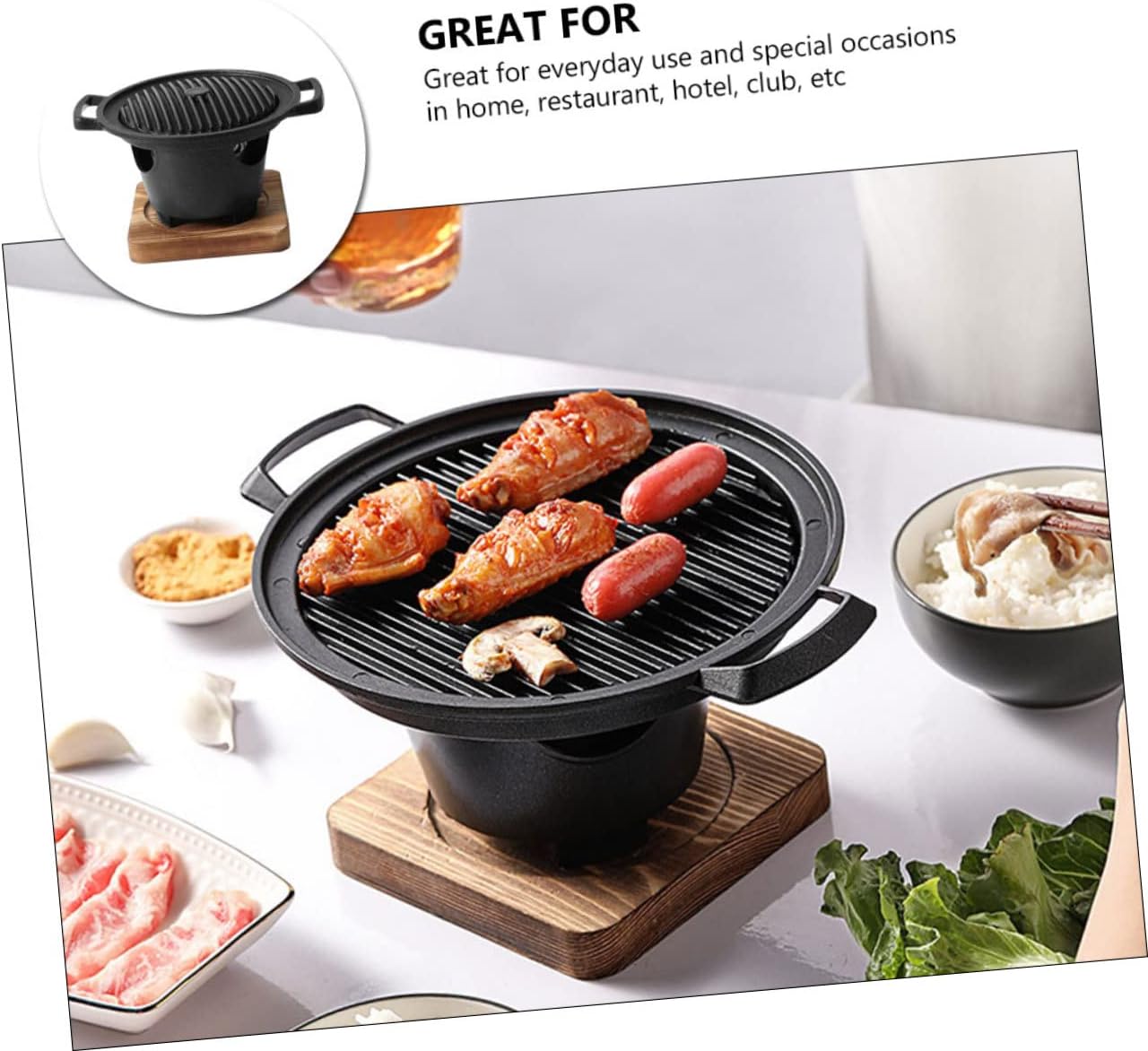 GANAZONO 1set Indoor Stove Portable Grilling Rack with Oil Draining Plate Easy to Use Non-skid Base for Home Barbecue Cooking