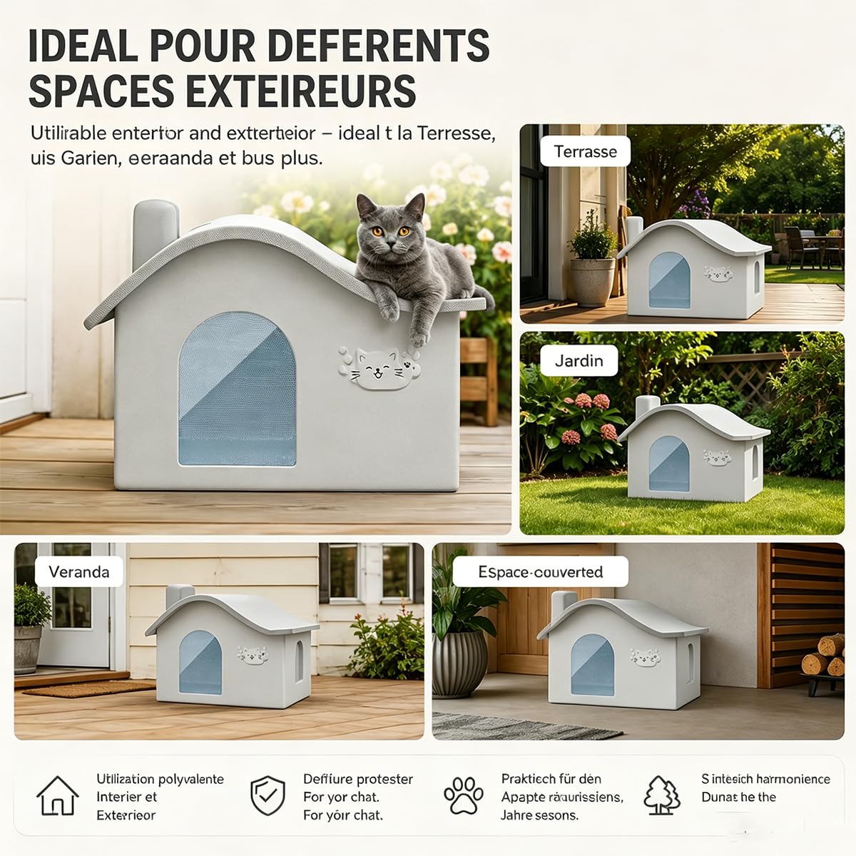 Maison RafraîChissante pour Chat, Lit Isotherme Pliable Et RéSistant Aux IntempéRies avec 10 Blocs De Glace RéUtilisables, pour Repos IntéRieur Et ExtéRieur (A)