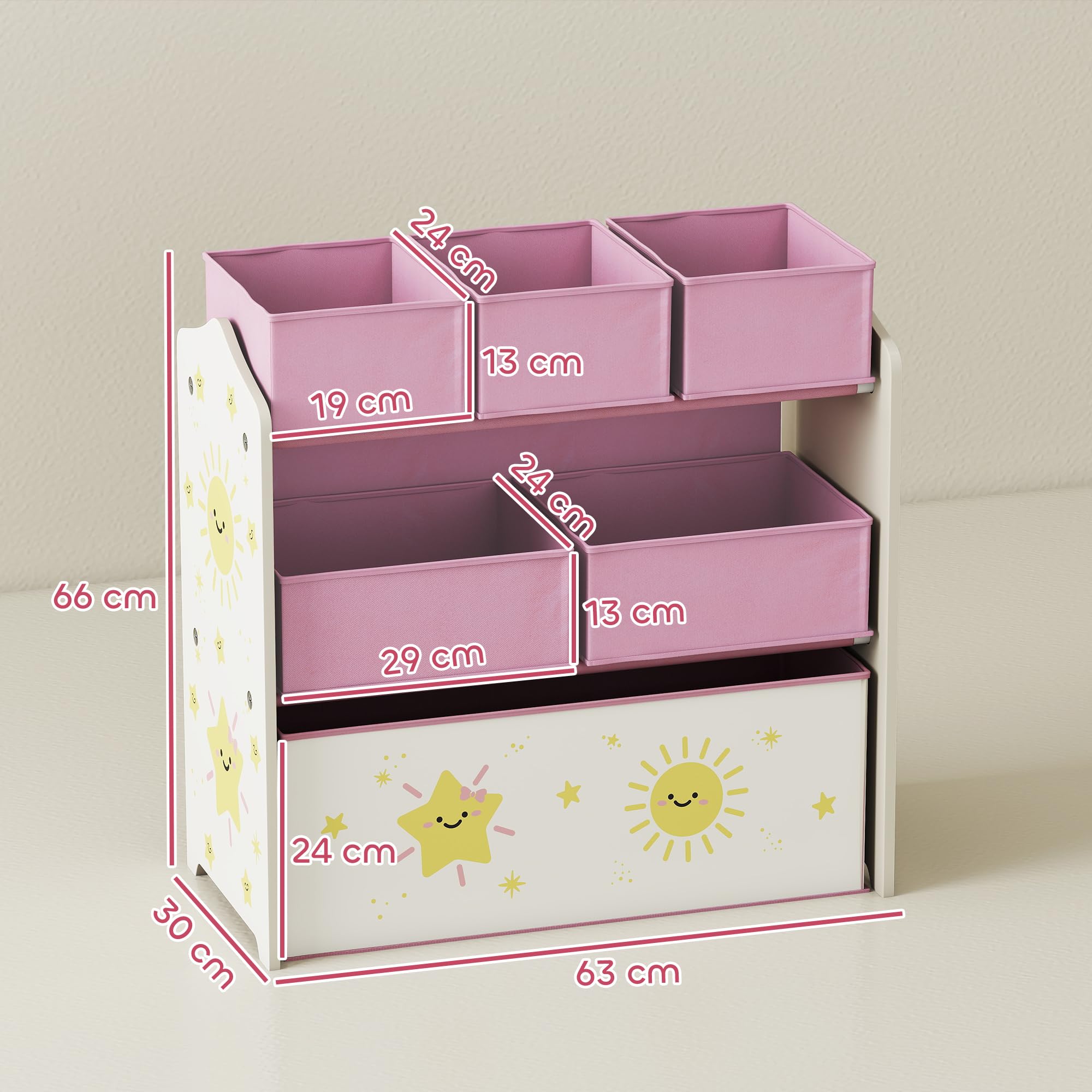 AIYAPLAY Meuble Rangement Enfant à 3 Niveaux, étagère de Rangement pour Jouets Enfants avec 6 boîtes en Tissu Amovibles, pour Chambre d'enfant, Salle de Jeux, garderie, Rose