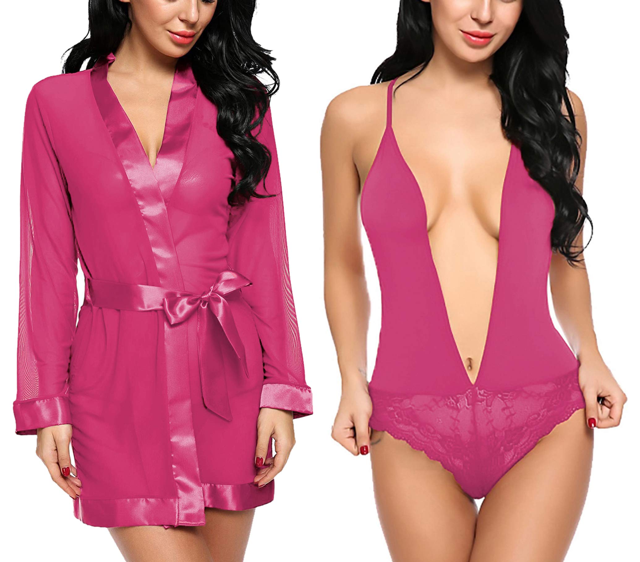 Xs and OsWomen's Babydoll Lingerie Robe with Teddies Lace Lingerie (Combo)