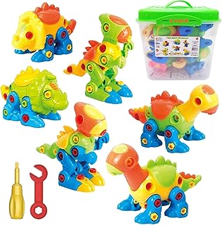 ToyVelt Take Apart Dinosaur Toys for Boys & Girls Age 3-12, 6 Dinosaur Toys with Rotating Wheels, 218 Piece STEM Construction Comes with a Storage Box, 12 Tools, Birthday Gifts Toys for 5 Year Old