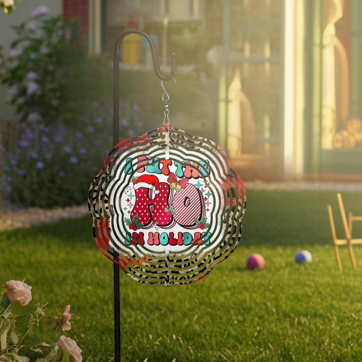 I Put The Ho in Holiday Christmas Wind Spinners 3D Stainless Steel Laser Cut Metal Double Sided Printing-Hanging Indoor/Outdoor Decorations Yard Gardening Decor,Metal Kinetic Art 16x16 inches