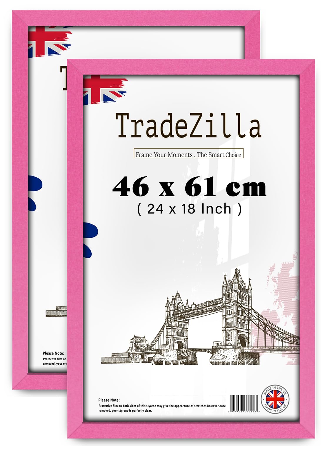 TradeZilla pack of 2 Wood Finish Poster Frame (46 x 61 CM) Portraits & Landscape Display, Premium MDF Frame with Stylish Wood Texture, Home Décor [ Pink ]