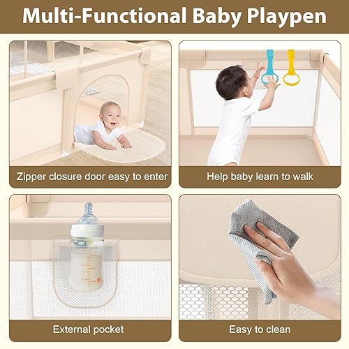 Miniatura 7 de Corralito para bebés y niños pequeños de 50 x 50 pulgadas, corral de juegos para bebés con cubierta de malla suave y transpirable, corralito para