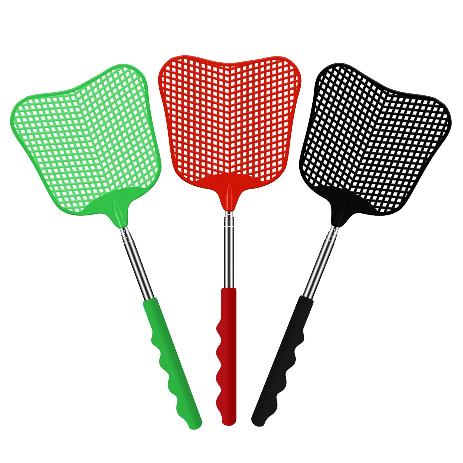Lot De 2 Tapettes à Mouches Télescopiques – Longueur Réglable 35-110 Cm, Manche Acier, Poignée Antidérapante