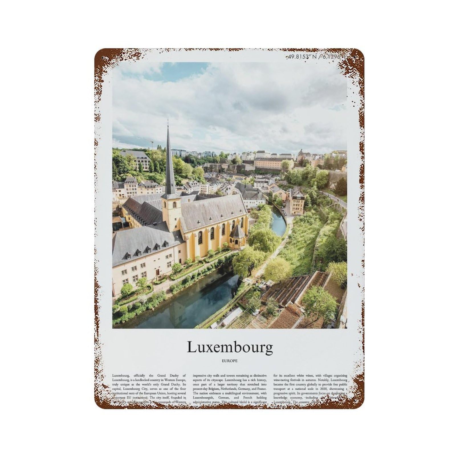 xiaoxiaoshen Luxembourg City Scenery Wall Decor Art Metal Tin Poster Modern Home Decor Art Home Bar Shop Decorations Vintage Sign 40x30cm