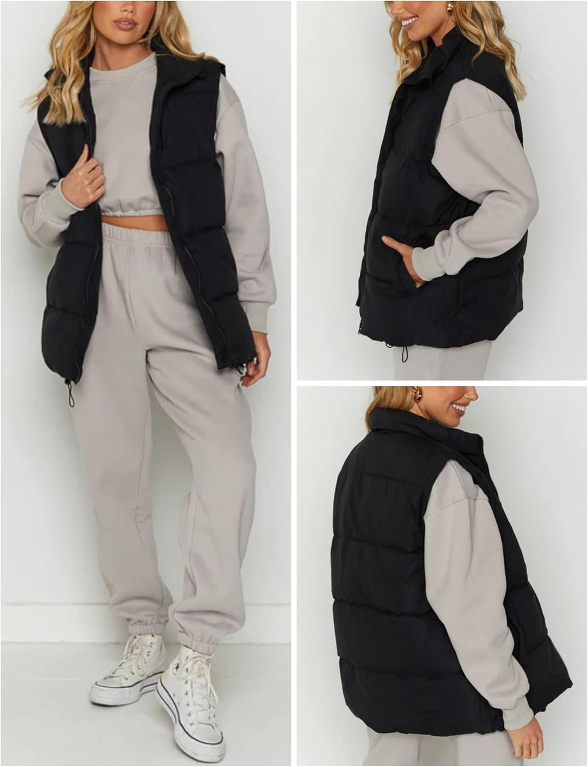 Huaqiao Women's Quilted Puffer Vest Stand Collar Sleeveless Coat Zipper Winter Gilet Jacket
