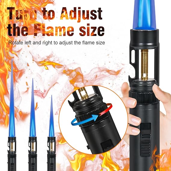Torch Lighter, Bright Fire Lighter with Safety Lock and Adjustable Blue Flame, Refillable Butane Gas Windproof Jet Flame Cool Lighters, for Candles Campfires BBQ Baking, Camping, Gift (Black)