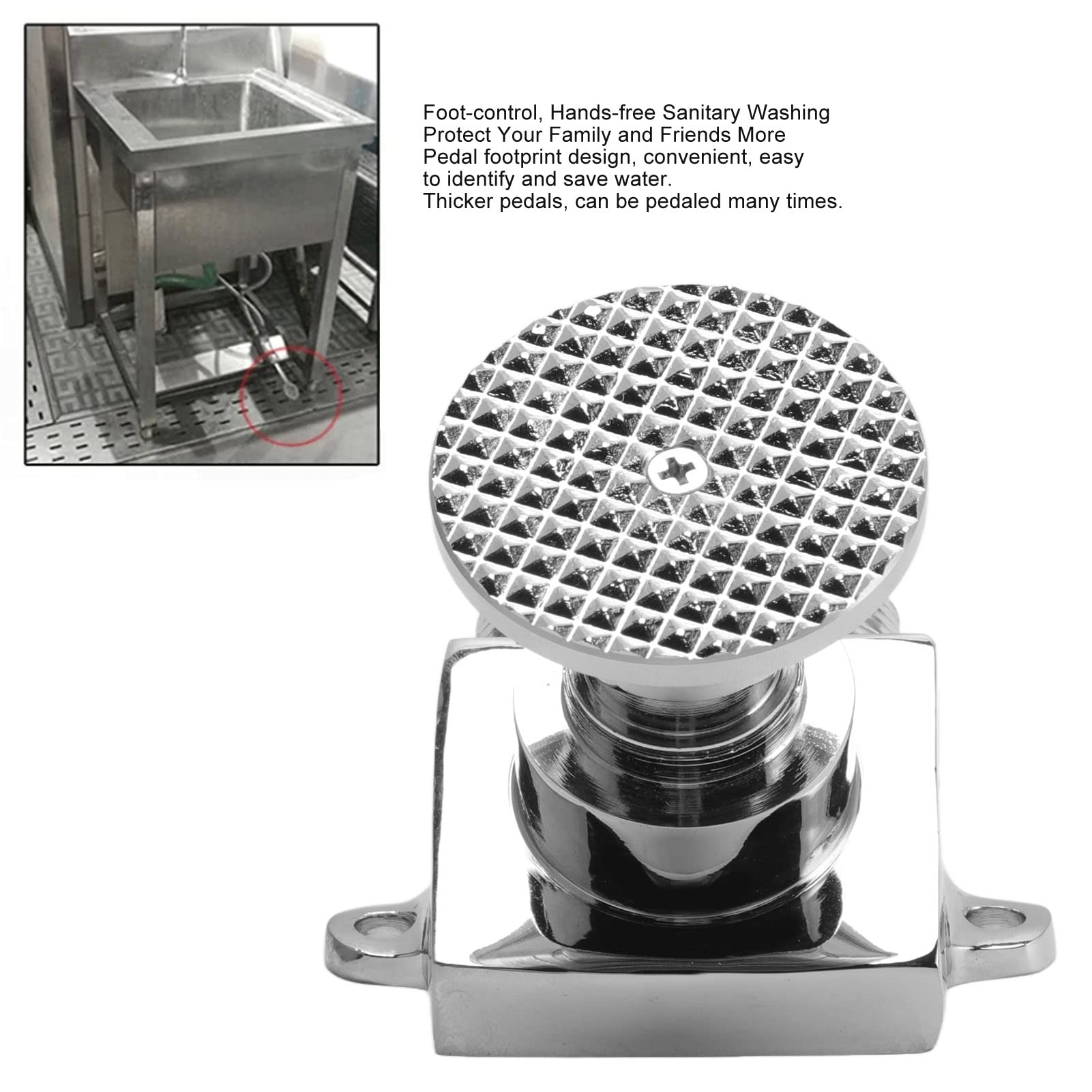 Válvula de Pedal de Manos Libres, Válvula de Pedal de Montaje en Piso Válvula de Interruptor de Control de Grifo de Agua de Pedal de Ahorro de Agua de Acero Inoxidable