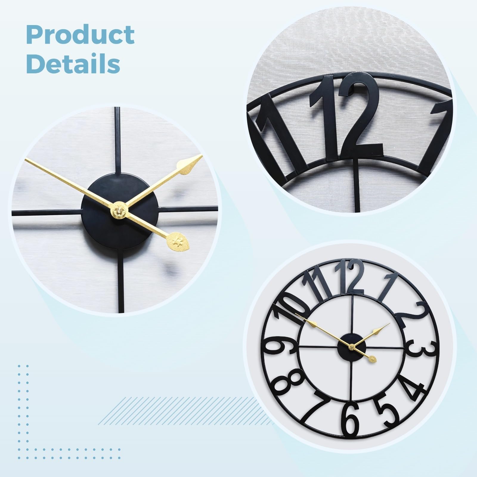 Reloj de pared grande de metal de 16 pulgadas, reloj de pared de hierro negro con números arábigos, movimiento de cuarzo silencioso, diseño industrial vintage para interiores, exteriores cubiertos