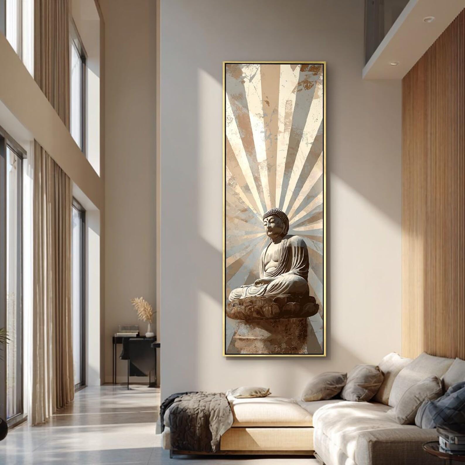 XINBAO Lienzo con la imagen de Buda, decoración zen vertical para estudio de yoga, arte mural budista de gran tamaño, láminas espirituales altas y estrechas (50x150cm/sin marco).