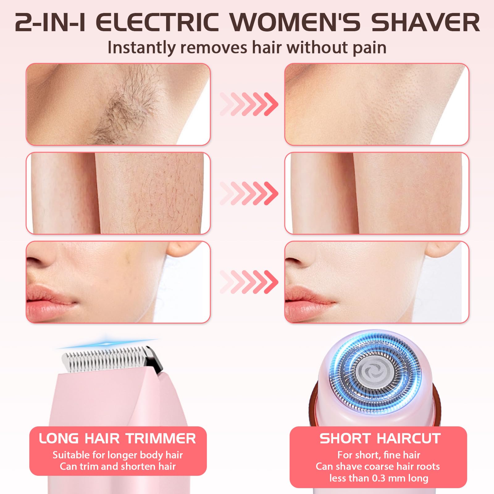 Rasoio Elettrico Donna,2 in 1 Rasoio Donna Elettrico,Epilatore Elettrico,Rasoio Elettrico Parti Intime,con Display LED,Uso Bagnato e Asciutto,IPX7,per Bikini Ascelle Gambe Braccia E Viso