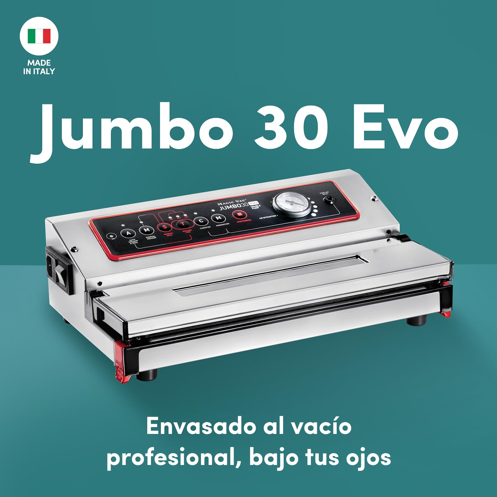 Magic Vac Jumbo 30 Evo, Máquina Envasadora al Vacío Profesional de Alimentos en Acero Inoxidable para Bolsas de Vacío y Contenedores
