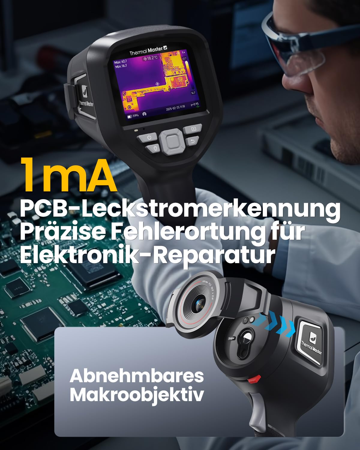 Thermal Master Wärmebildkamera 512x384 X³Auflösung, Infrarotkamera mit 3,5" IPS Display, Makro-Objektiv & Laser, WLAN/PC-Analyse, ±1,5°C Genauigkeit, Profi-Tool für Elektro-Inspektion & HVAC(Thor 001)