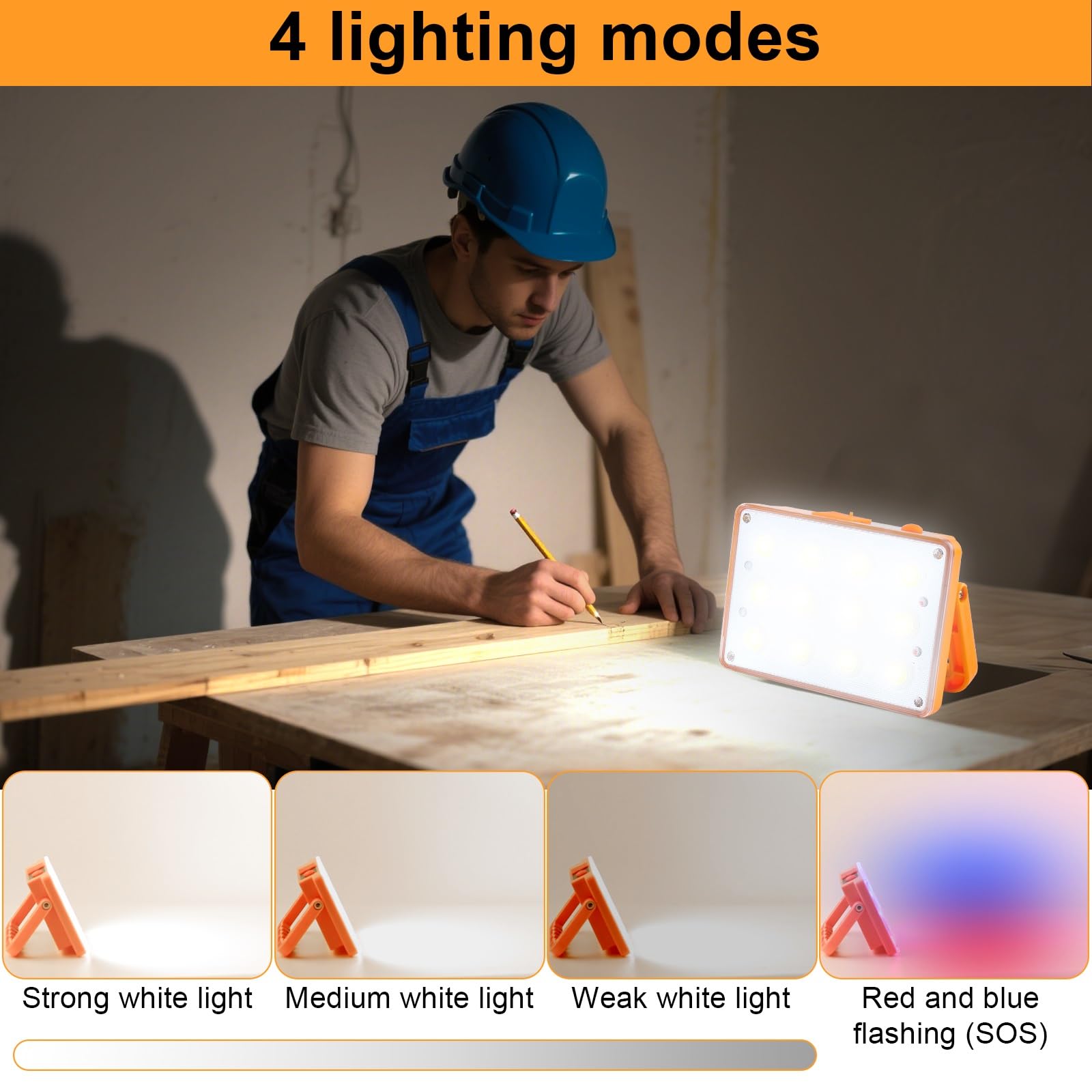 Faro LED Ricaricabile, Faretto LED Portatile USB Luce da Lavoro con Pannello Solare 4 Modalità IP42 Impermeabile Lampada da Lavoro per Campeggio Garage Cantiere Manutenzione Tenda Pesca Emergenza