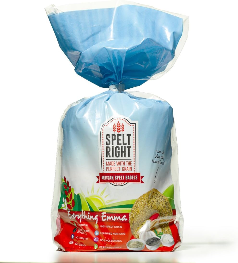 Spelt Right Bagels - Variety Pack (2 Units of Everything Emma, 1 Plain and 1 Whole Grain (4 Units/ 5 Bagels Per Package/ 14 Oz. Bag)