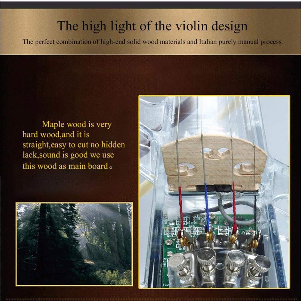 4/4 Violino elettronico Bluetooth LED Colore Luce Violino Acrilico Materiale Trasparente Set per Principianti con Scatola Cuffie Arco Telecomando