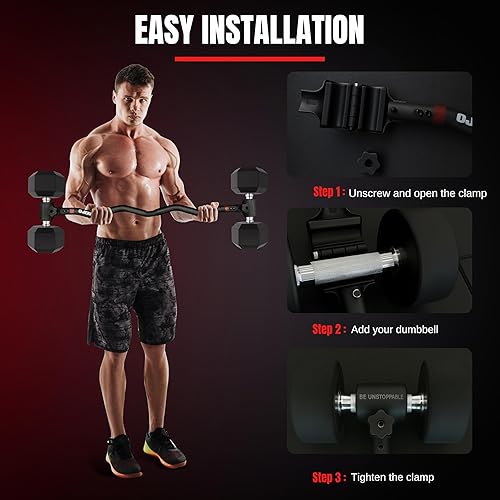 Miniatura 2 de Convertidor de mancuernas a juego de mancuernas  Pesos ajustables y barra de peso de hasta 200 libras de capacidad  Abrazadera de acero  Convertidor