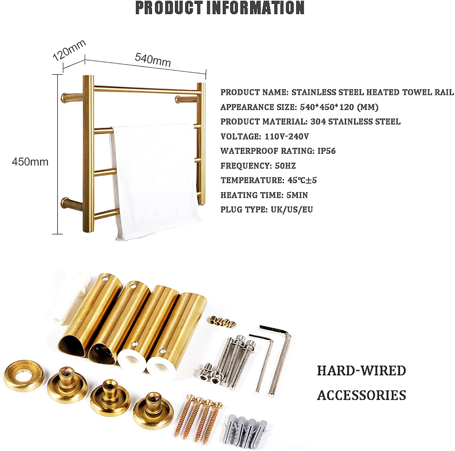 Electric Towel Warmer with Timer Heated Towel Warmer Racks Wall Mounted Smart Electric Towel Rack Stainless Steel Heated Towel Rails Towel Dryer