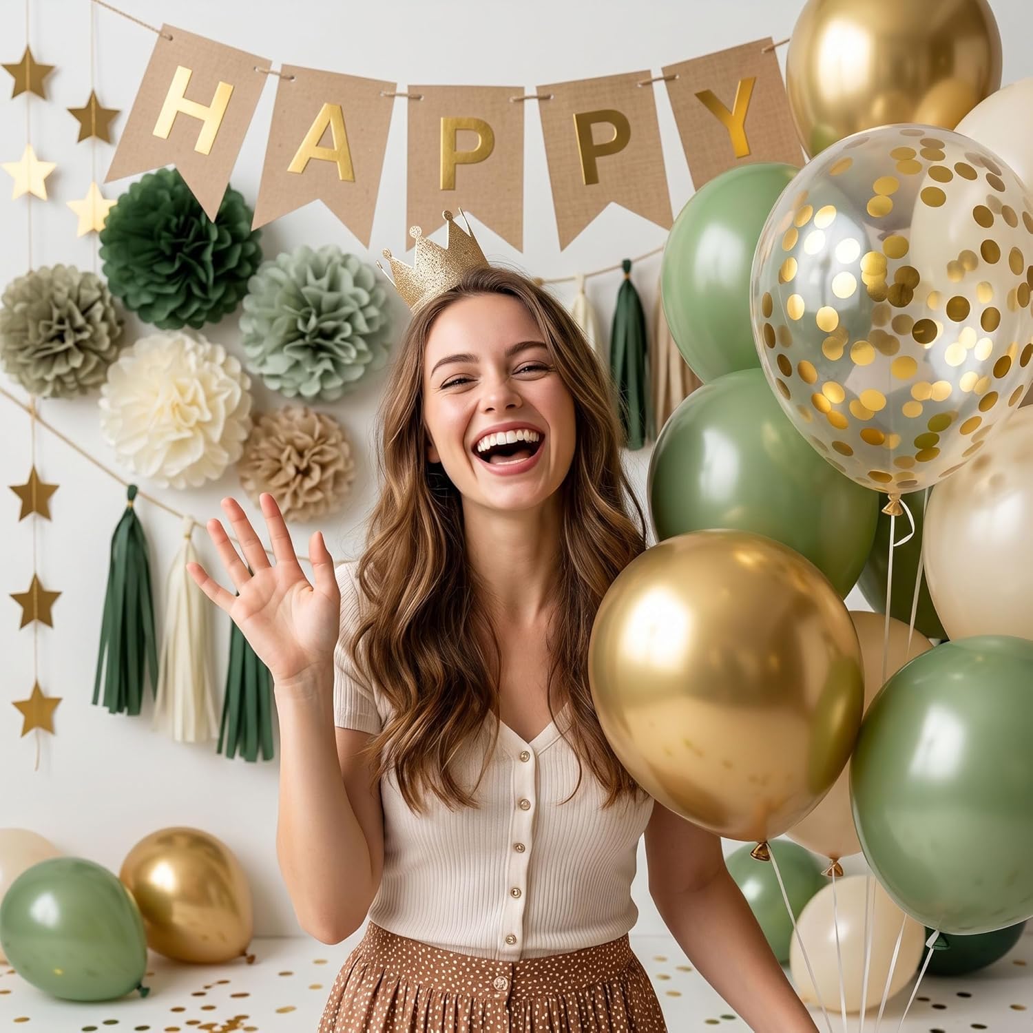 Happy Birthday Party Decorations - Sage Green Balloons -5 Happy Birthday Party Decorations - Sage Green Balloons -5