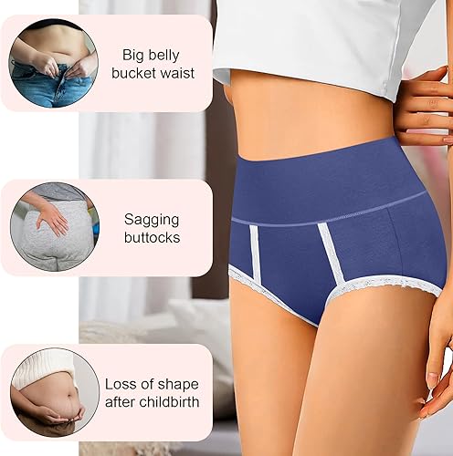 Miniatura 3 de UMMISS Ropa interior de algodón para mujer, de cintura alta, cobertura completa, para posparto, suave, transpirable, sin rollitos.