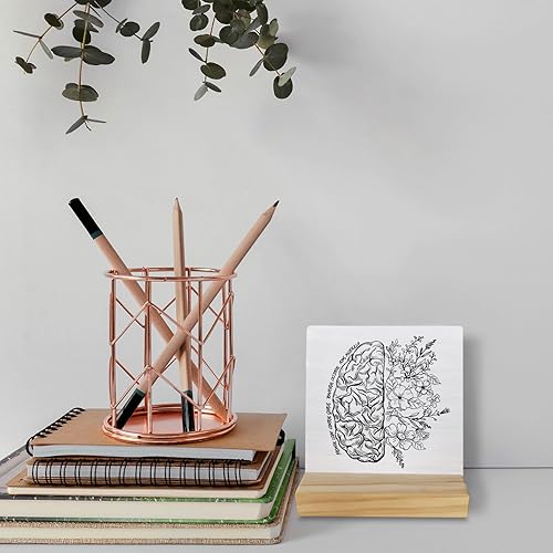 Miniatura 3 de Letrero de madera con diseño de flores de salud mental, diseño de Brian Art, soporte de madera para decoración de escritorio para el hogar,