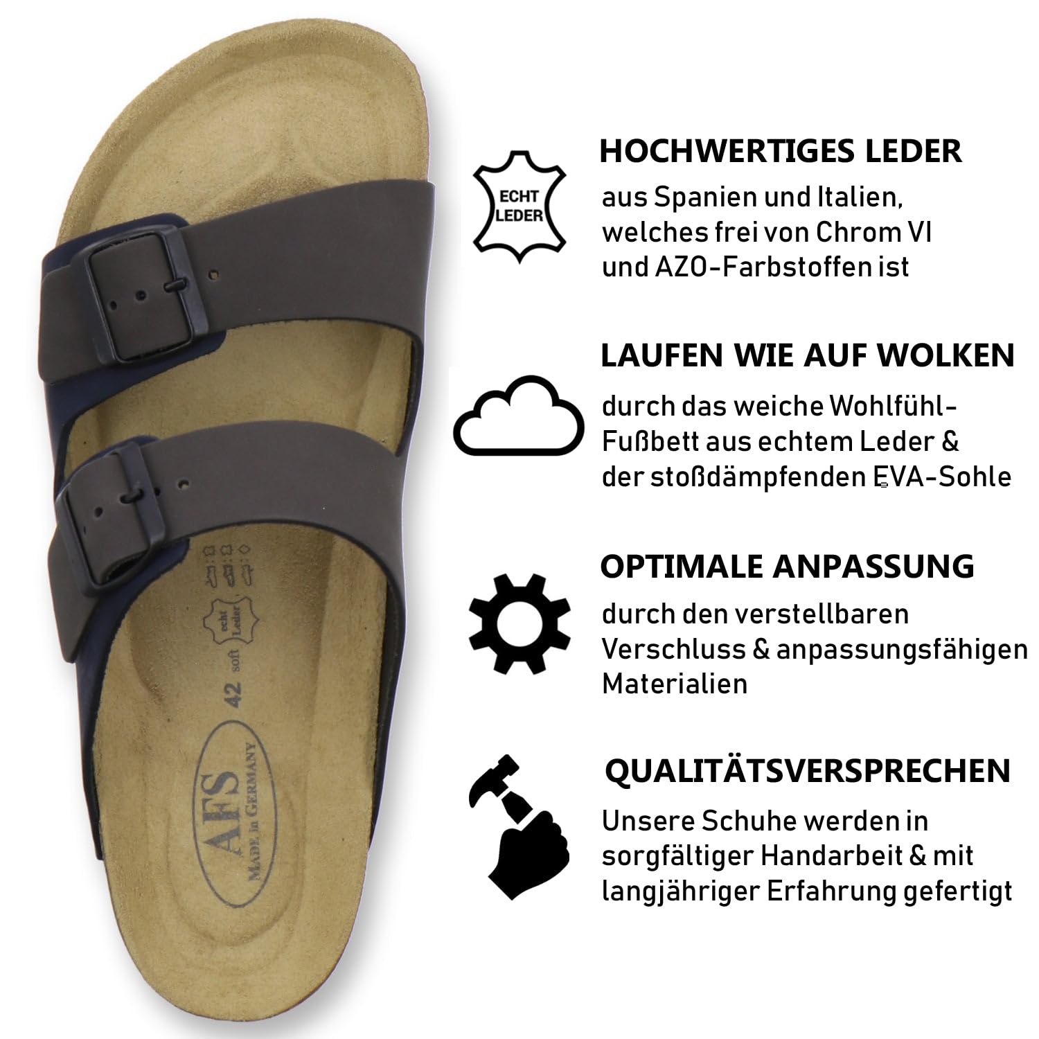 AFS-Schuhe 3100 Mules confortables en cuir pour homme, chaussures pour la maison et le travail, fabriquées en Allemagne