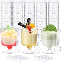 Vista 1 de Paquete de 50 tazas de postre de plástico transparente con cucharas, tazas de mousse de 5 onzas, tazas de parfait transparentes, tazas de postre