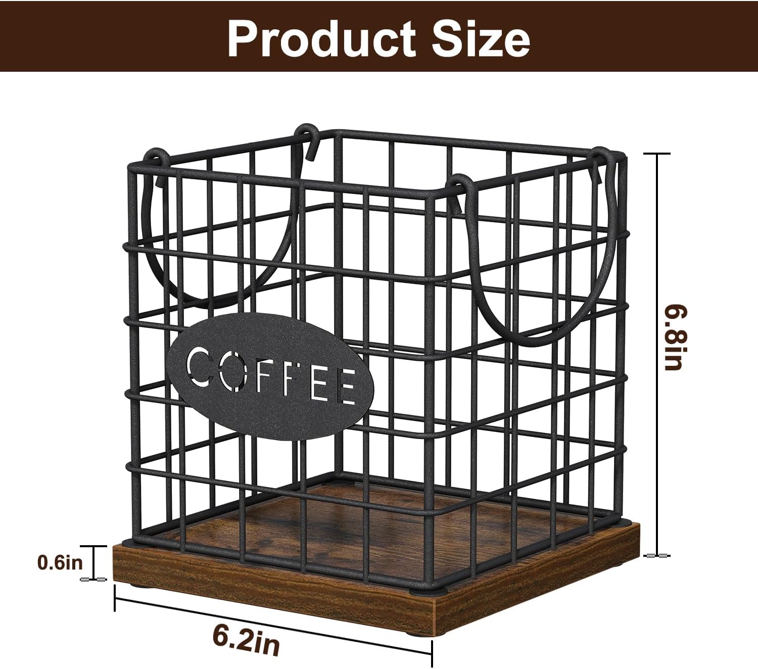 YINMIT K Cup Holder Organizer, Rustic Coffee Pod Holder Organizer, 35 Kcup Holder for Counter with Handle，Large Capacity Black Wire Coffee Capsule Basket for Kitchen Office Desktop (Square Grid) image 4