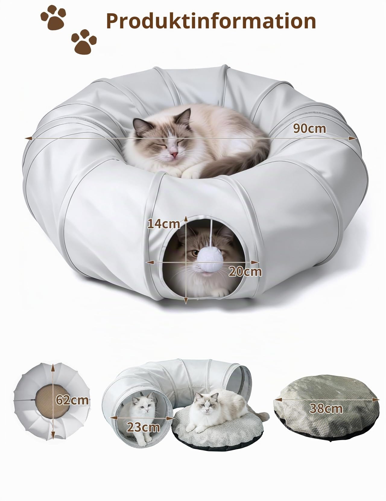 Katzentunnel, Katzenspielzeug für Wohnungskatzen, multifunktionaler Rascheltunnel & Katzenhöhle, interaktives Spielzeug mit kühlendem Stoffdesign für Kätzchen (Cool Gray)
