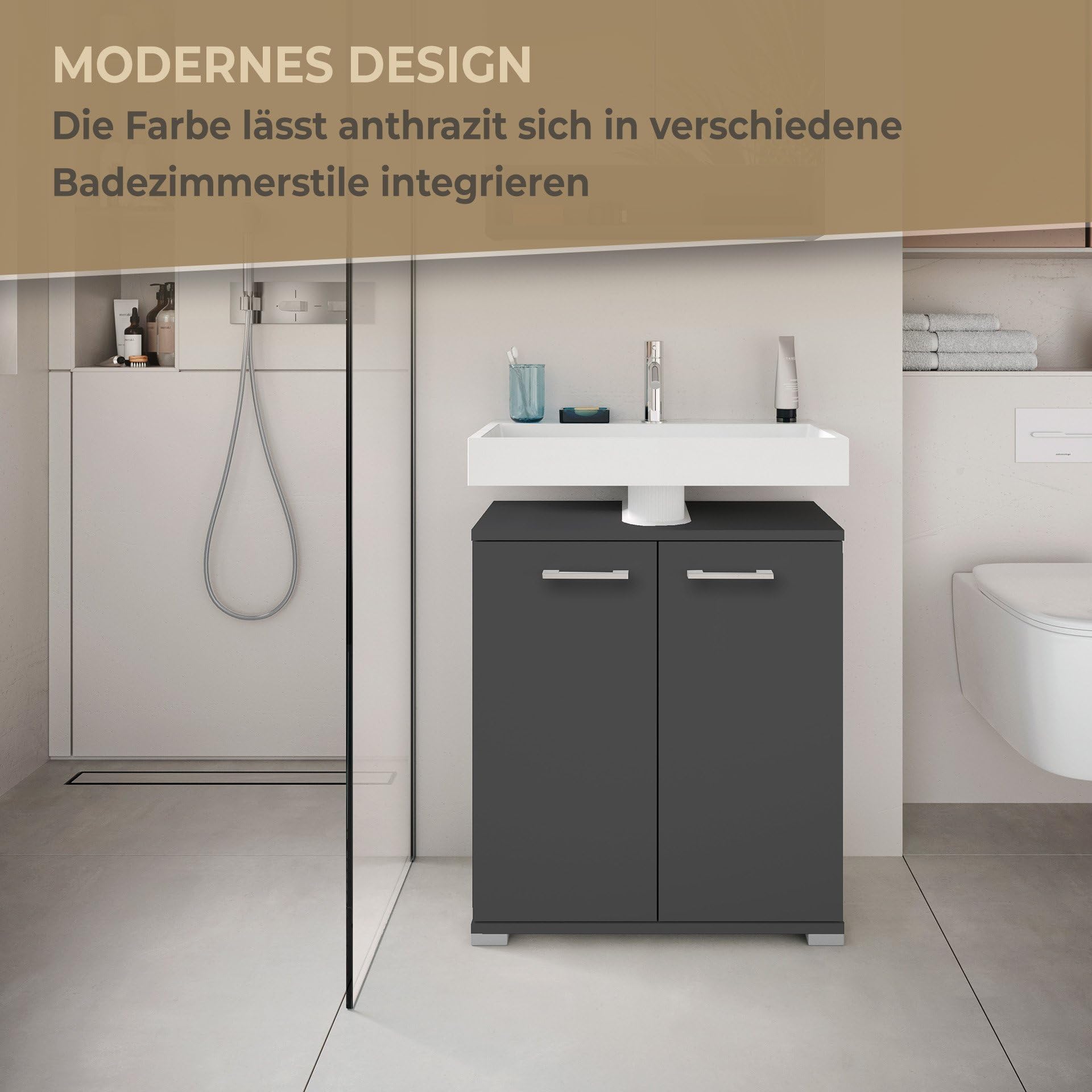 Probus Basic Waschbeckenunterschrank Anthrazit – 60cm Breite – Bild 7