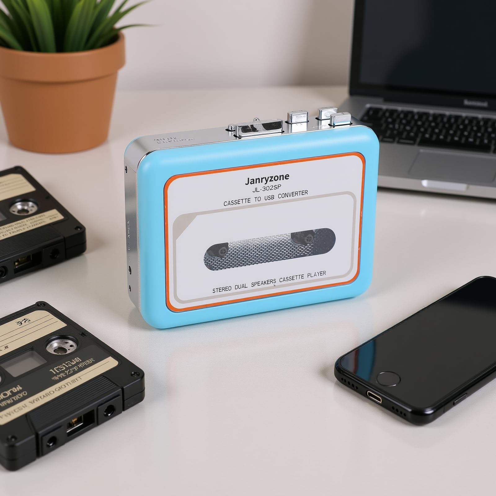 Lettore di Cassette con Doppi Altoparlanti Portatile Facile Conversione MP3 per gli Amanti della Musica Uscita da 3,5 Mm Alimentata Tramite USB