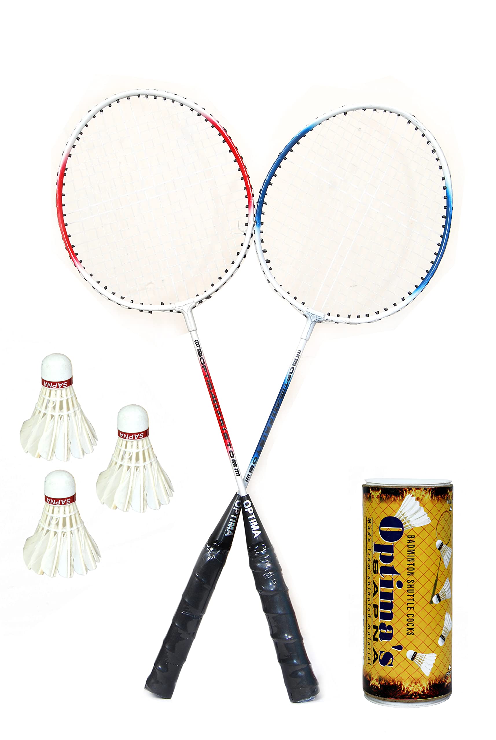 OPTIMA Badminton Set (2 Badminton Rackets + 3 Pieces Feather Shuttles) Red & Blue Colour, Aluminum. (B09YHSMQ2F) Amazon Price History, Amazon Price Tracker