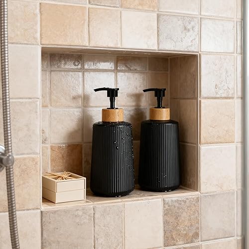 Miniatura 6 de Dispensador de jabón de vidrio negro, dispensador de jabón de manos de vidrio grueso para baño, botellas de líquido para lavar platos de cocina,