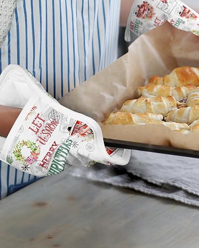 Miniatura 6 de Juego de 2 agarraderas de tela de rizo antideslizantes y aislantes de calor con bolsillo, guantes gruesos para horno, posavasos para hornear, corona