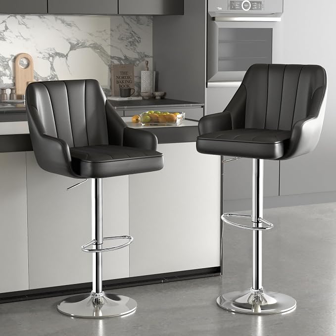 Set de 2 Butacos Ajustables en PU Negro Moderno miniatura 2