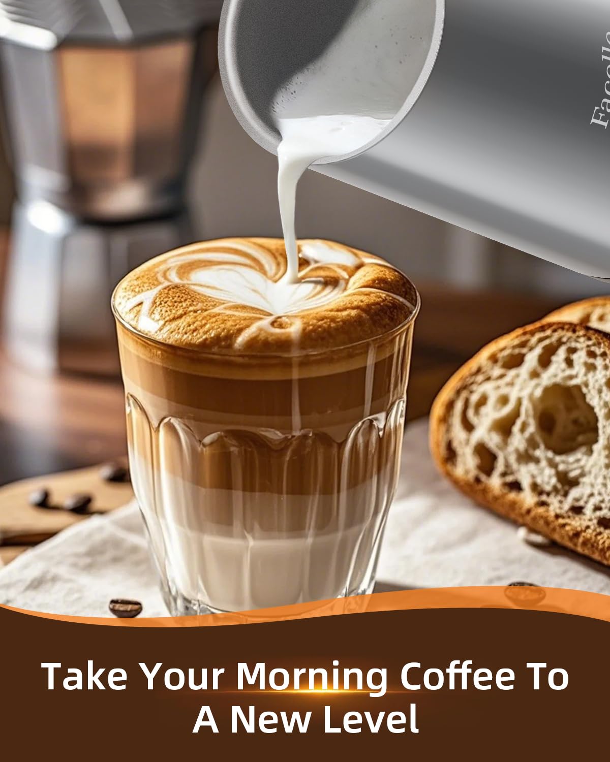 Facelle espumador de leche electrico, máquina automática para hacer espuma caliente y fría para latte, capuchinos y macchiato. Apagado automático y control de temperatura