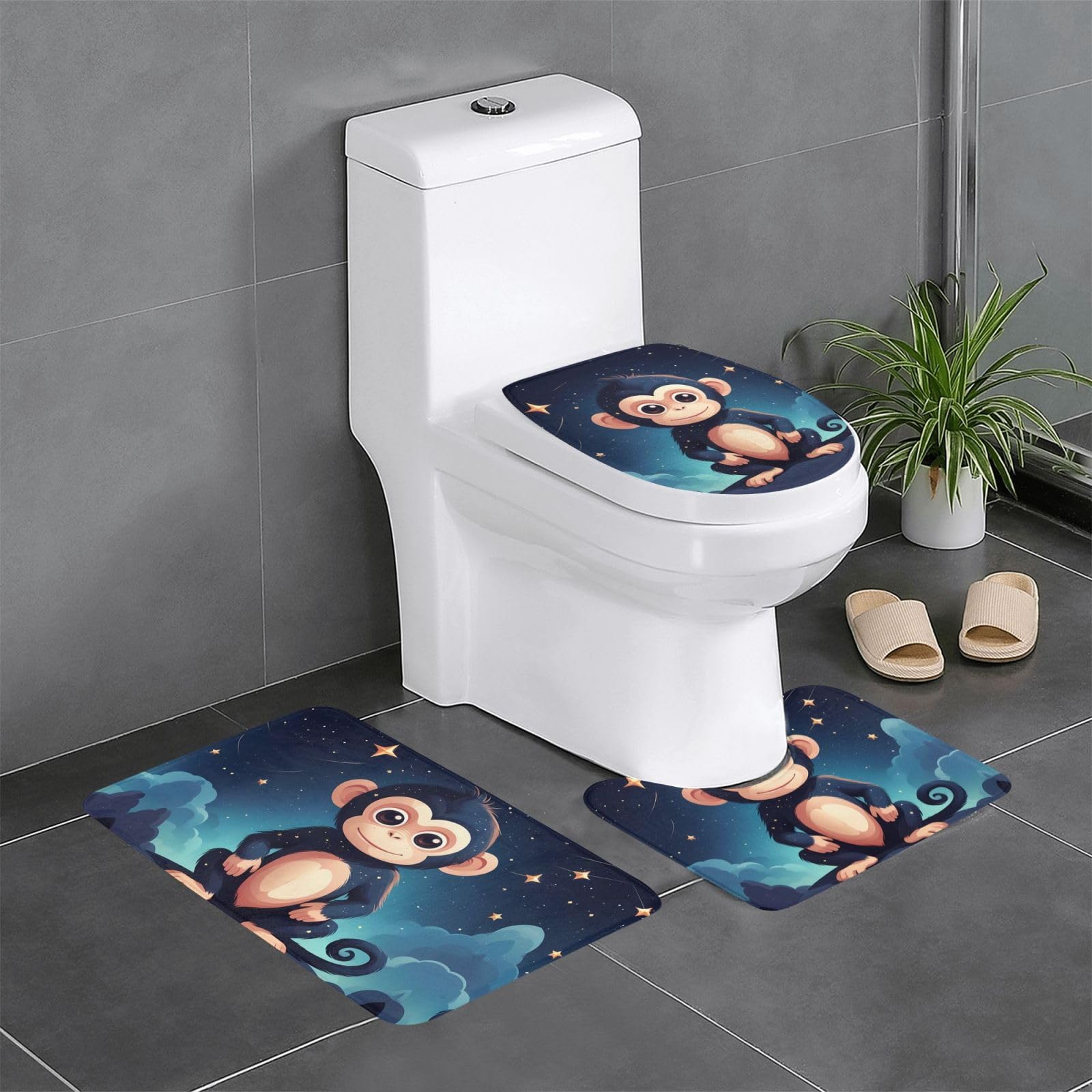 Tapis de bain antidérapant singe ciel étoilé contre les glissades et l'humidité - 3pcs