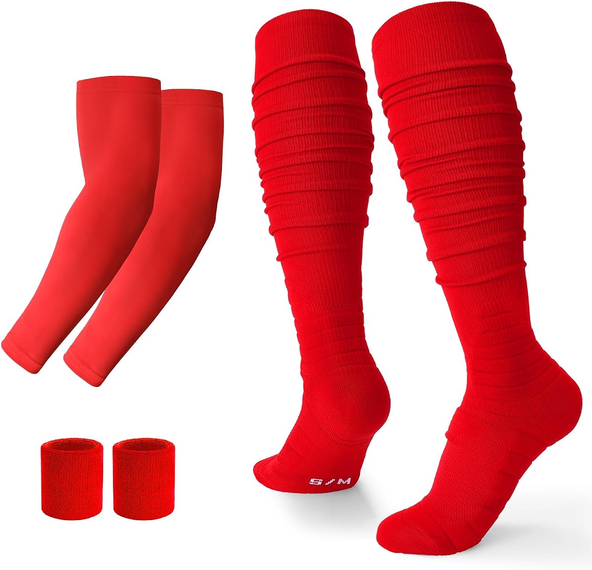 JASGOOD Scrunch Football Socks,Extra Long Padded Athletic Socks for Youth & Men, Scrunch Socks + Arm Sleeves + Wristbands