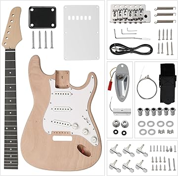DIY Electric Guitar Kit with Mahogany Body, 6 Strings Electric Guitar Kits W/Maple Neck,SSS Pickups, Shoulder Strap, All Accessories Included