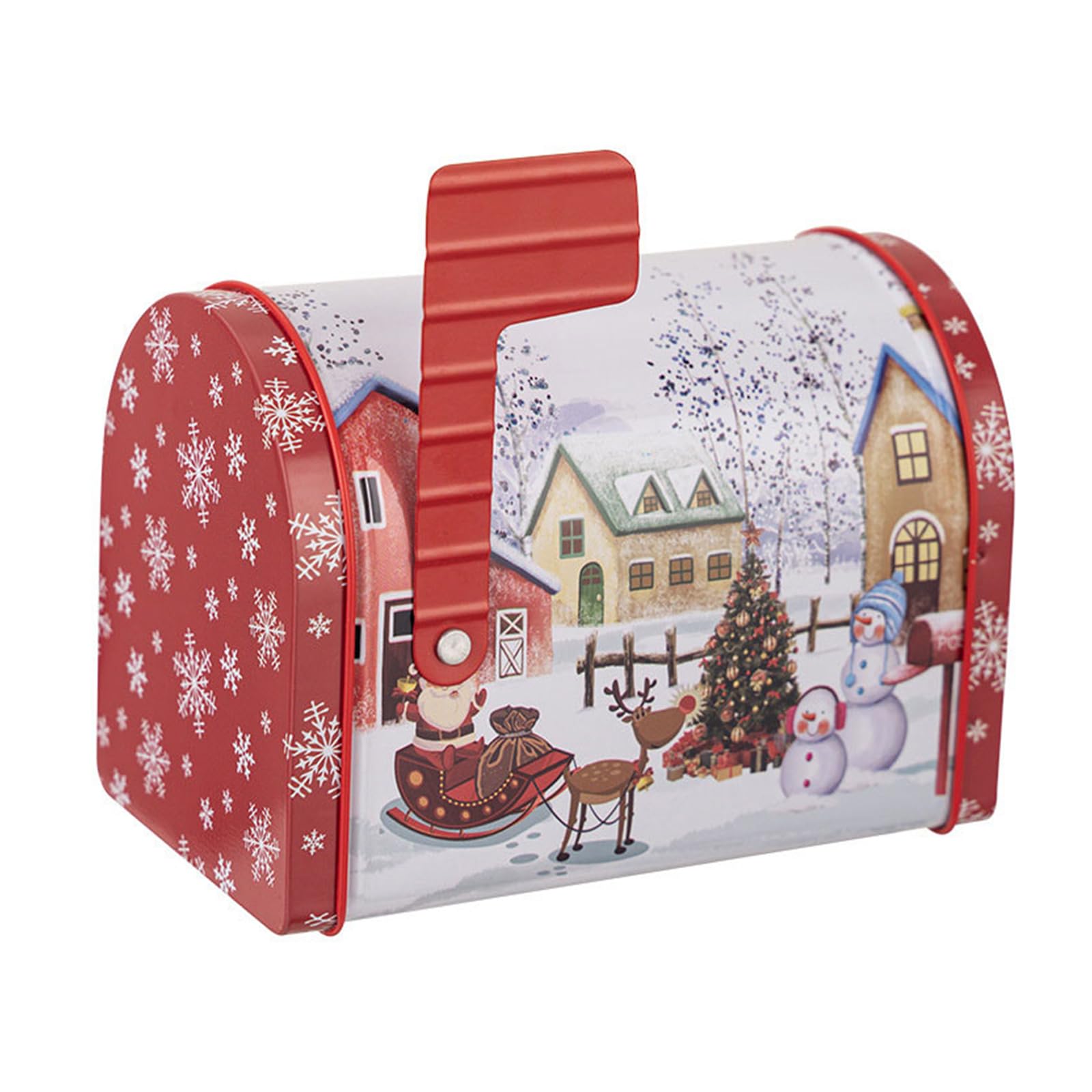 Elnwnnkc Christmas Celebration Tin Mailbox Shaped Sweet Treat Holder Box for Candies and Gifts Decorative Metal Candy Holder Metal Cookie Tin